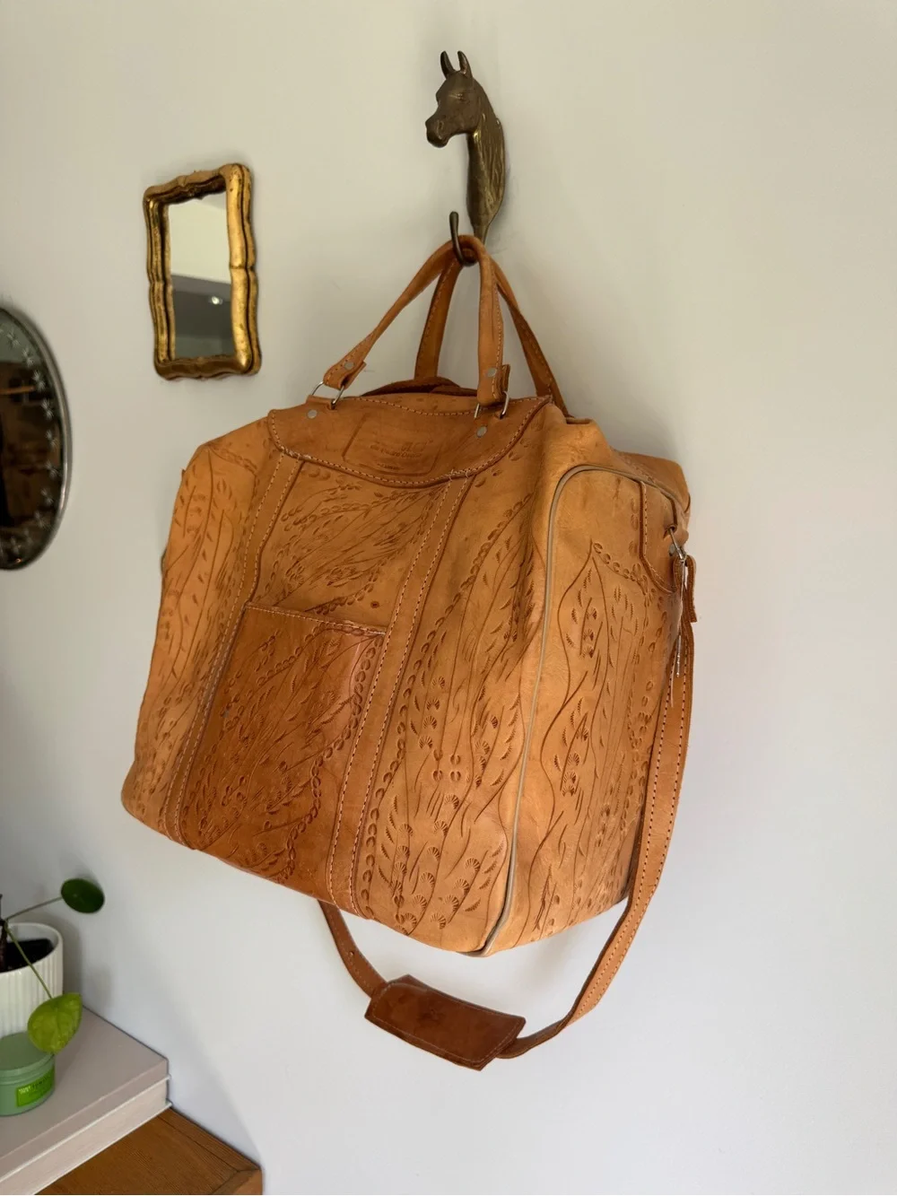 Tooled Leather Lambare Pedro Osorio Travel Duffel Bag - Tan